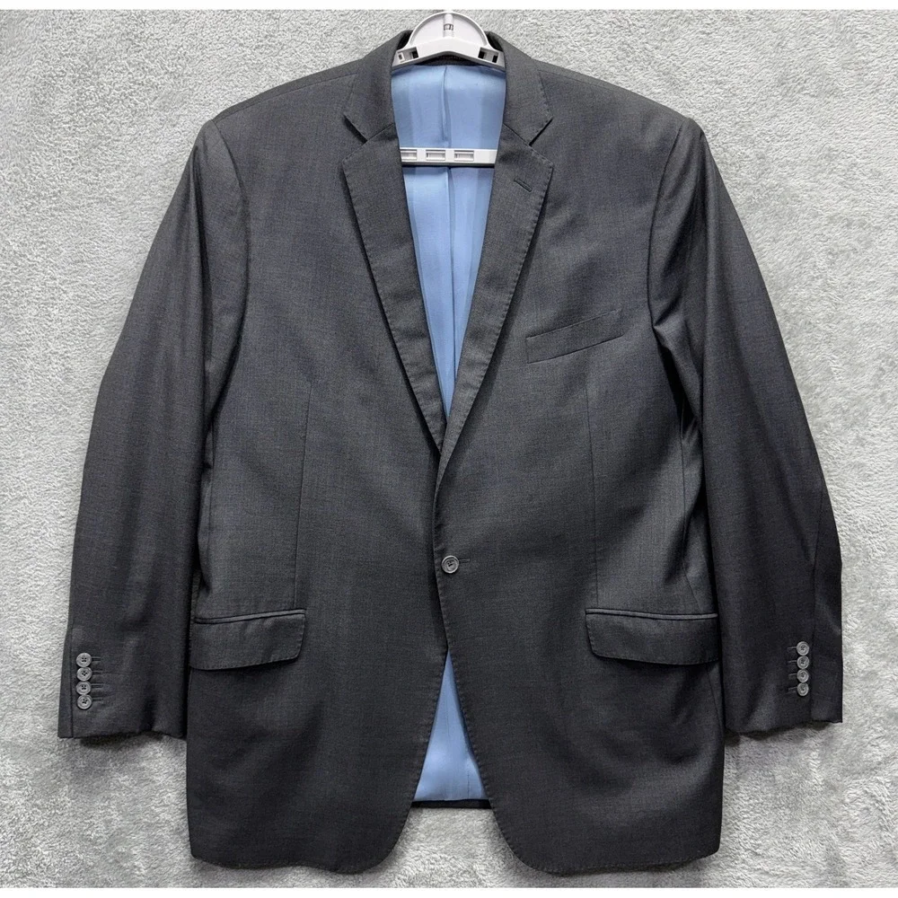 J.HILBURN Blazer Sport Coat Mens 47L Gray Classic Fit VBC Wool Bespoke Jacket